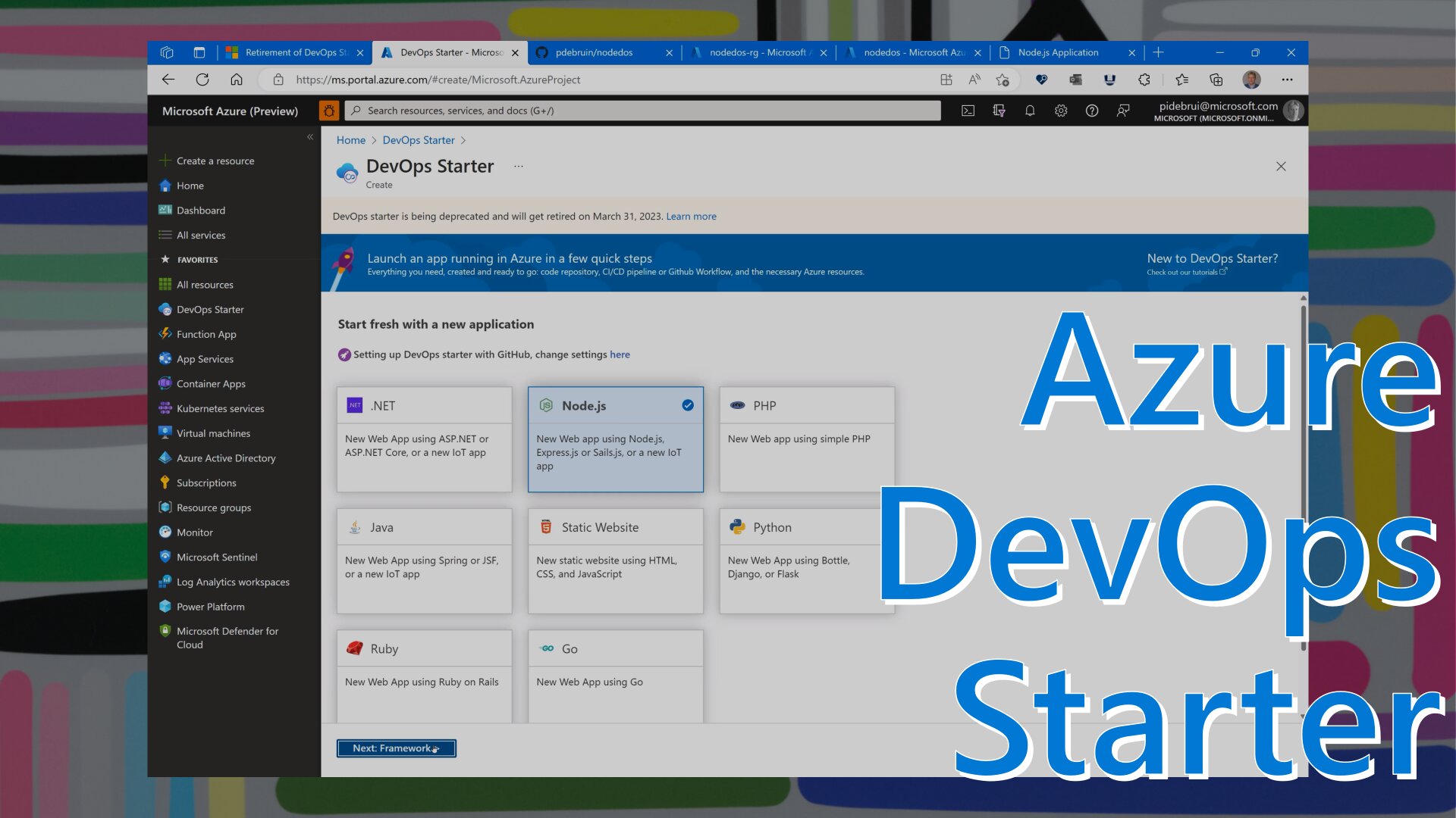 Azure DevOps Starter dashboard with sample app and CI/CD pipeline