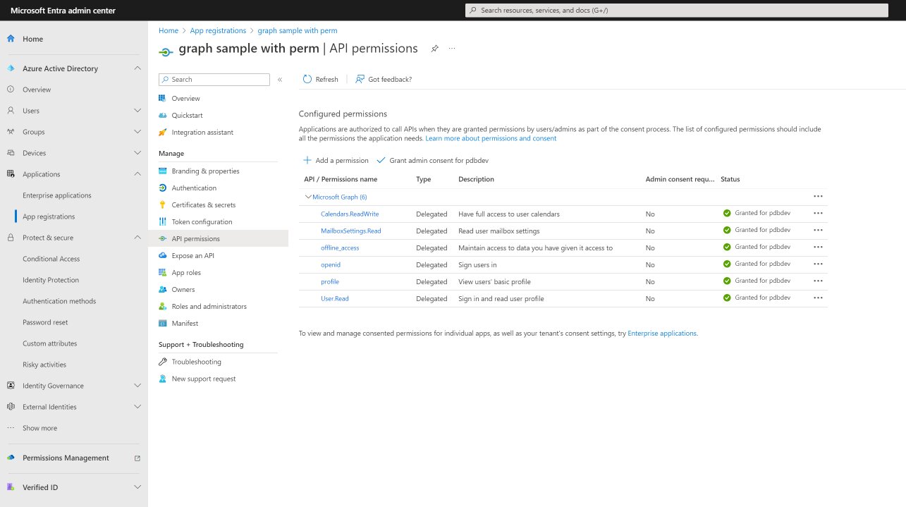 Azure app registration API permissions configuration for Microsoft Graph
