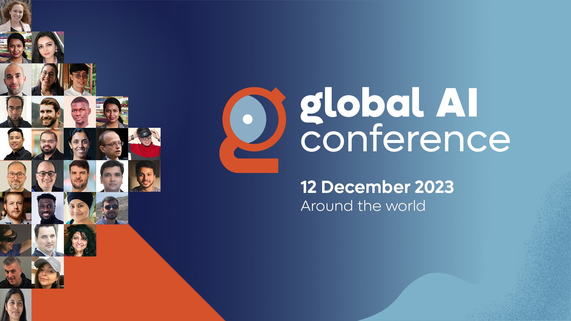 Global AI Conference banner for 12 December 2023 showing speaker headshot mosaic and event logo