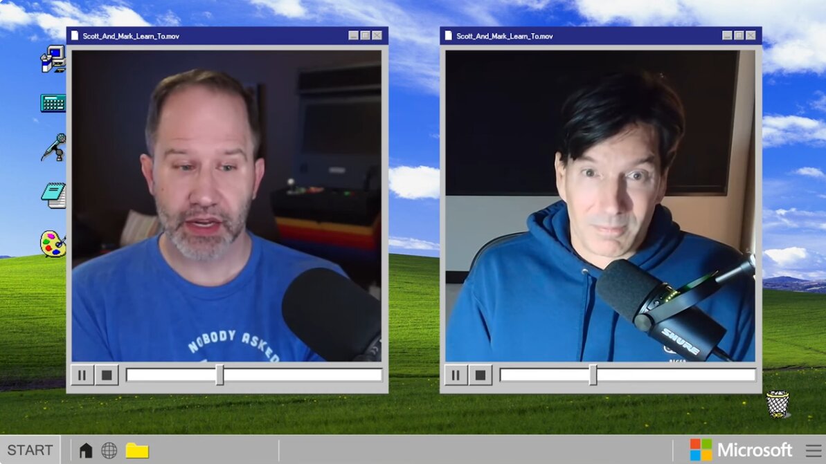 YouTube thumbnail for Scott Hanselman and Mark Russinovich discussing public speaking tips, with both speakers smiling at the camera