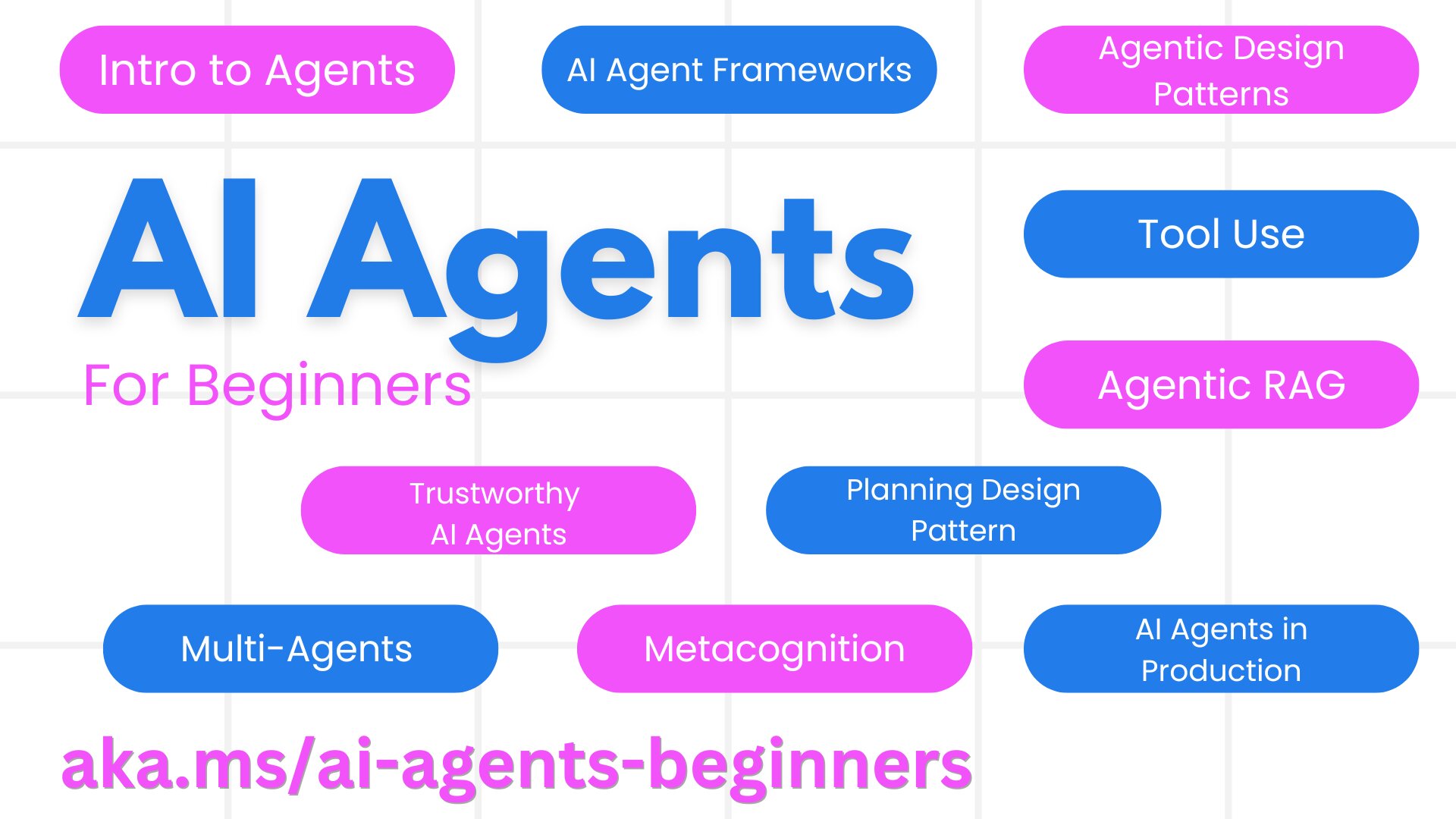 AI Agents for Beginners course banner showing a robot character with connected nodes representing agent architecture concepts