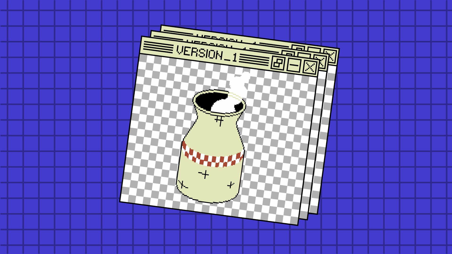 Retro pixel art illustration of a milk churn in a classic desktop window, from MIT Technology Review's AI and energy series