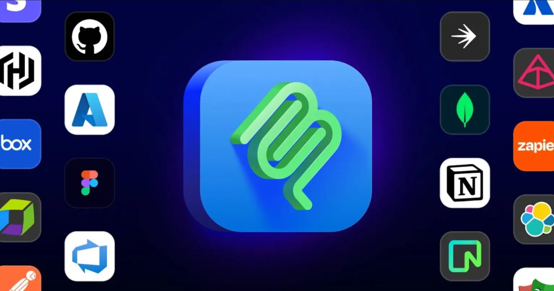 GitHub MCP Registry promotional image with the MCP logo surrounded by integration partner icons including GitHub, Notion, Zapier, and Figma