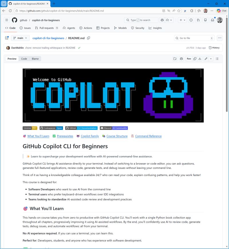 screenshot of github copilot cli for beginners repo
