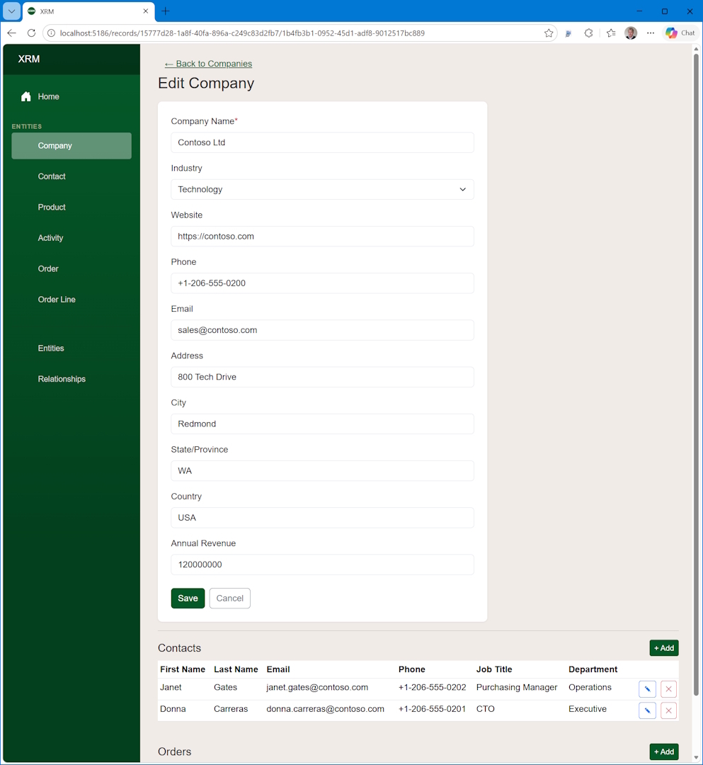 screenshot of XRM a metadata-driven platform